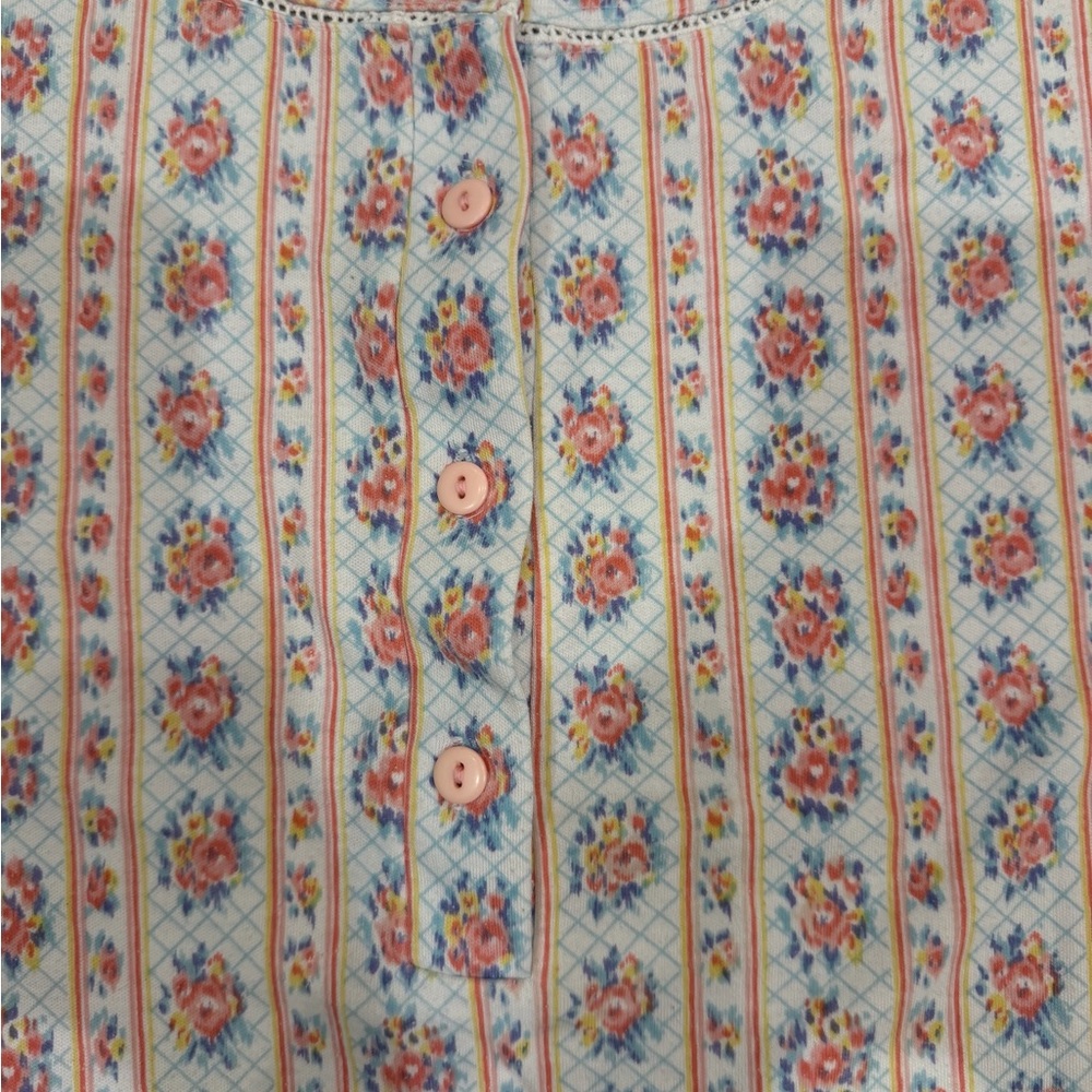Coral Bay Cream Short Sleeve Floral Stripe Top with Peach Accents - Picture 3 of 4